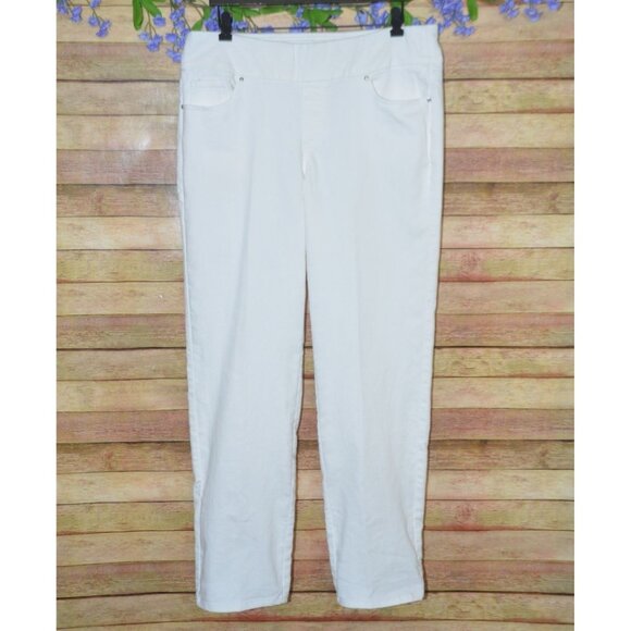 Denim & Co Ladies White Straight Leg Pull On Jeans Jeggings Size 14 Mid Rise - Picture 1 of 9